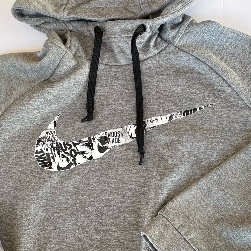 Nike Dri Fit Therma Fleece Running Turtleneck Big Swoosh Grey Pullover Hoodie XL - Picture 10 of 14